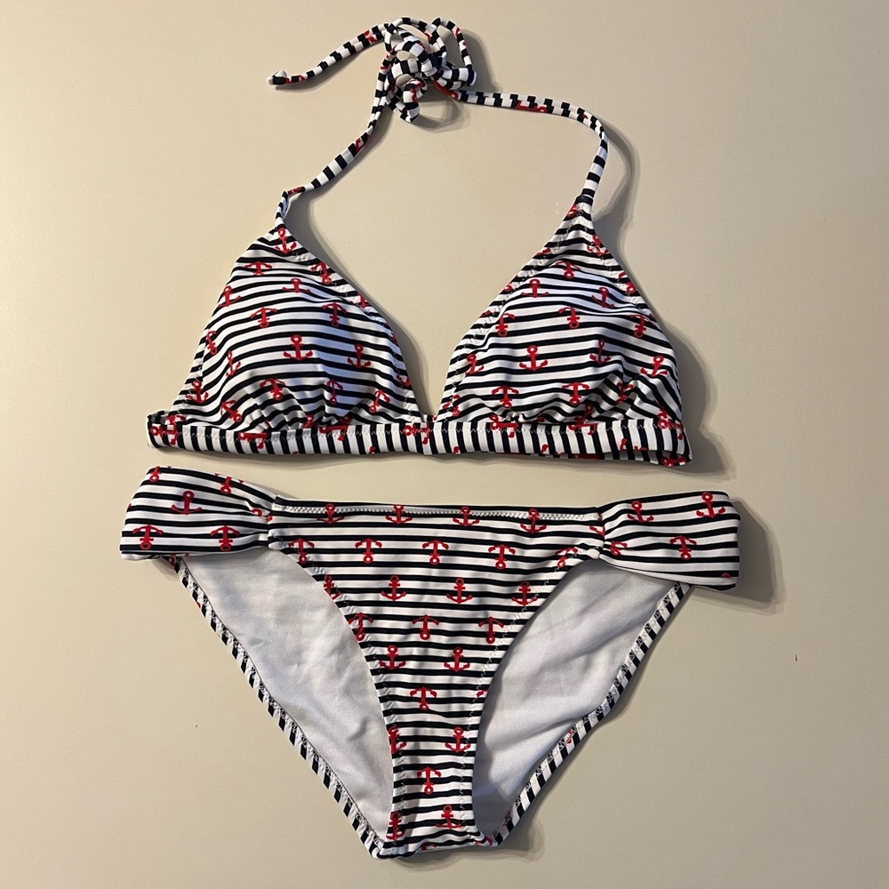 Bingo Surf Bikini Navy & Red Anchor Print - Medium/Large